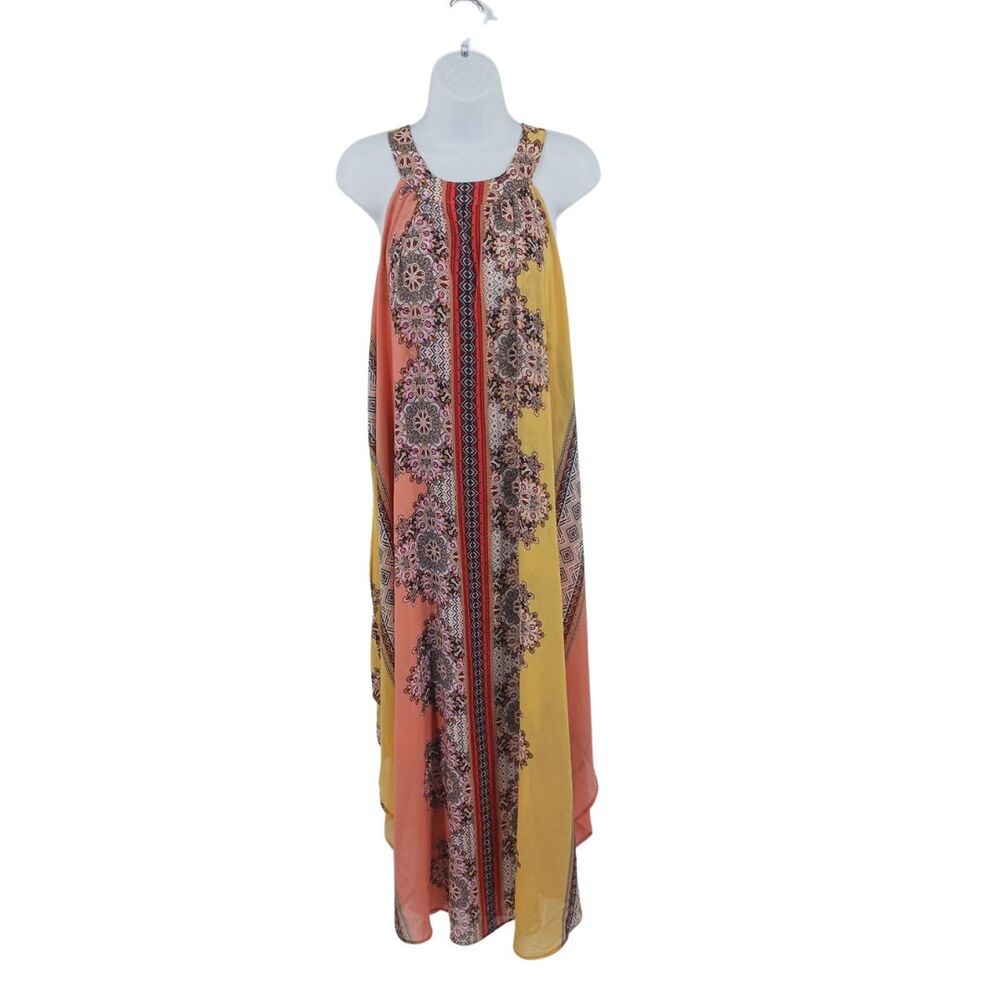Cato Yellow & Peach Tribal Print Flowy Plus Size Sleeveless Dress Sz XL
